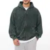 Cadena de suministro transfronteriza 320g hilo doble algodón puro lavado desgastado hombro caído sudadera con capucha y cremallera para hombre otoño e invierno