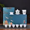 Juego de té de porcelana blanca Dehua de alta gama, traje de té Kung Fu de lujo ligero, tazón de cerámica con tapa para el hogar, oficina, visitantes