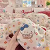 Juego de ropa de cama de cuatro piezas, grado A, 100% algodón, para madres y bebés, con un diseño de dibujos animados minimalista y lindo, sábana bajera de algodón puro y una funda de edredón individual, adecuado para dormitorios