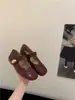 Sapatos Mary Jane com Fivela Plana de Metal Estilo Francês e Velcro 2026 Lançamento Primavera Novos Sapatos para o Trabalho Femininos de Tira Única