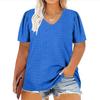 2026 Transfronteiriça Amazon Feminino Tamanho Plus Gola V Estilo Palácio Cor Sólida Manga Curta Camiseta Top Solto