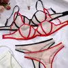 Venta Caliente Transfronteriza Sujetador de Malla Ultradelgado Conjunto de Lencería Bicolor Color Contrastante Tentación Sexy Malla de Gasa Lencería