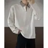 Camisa polo masculina gola V xadrez pied-de-poule, camiseta casual de manga comprida estilo americano para outono, moletom falso de duas peças
