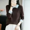 Suéter de Punto con Bloques de Color y Cuello Polo Falso de Dos Piezas para Mujer 2026 Nuevo Elegante Cálido Capa Base Suéter con Solapa
