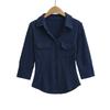 Camisa Elegante de Gola Dobrável Estilo Francês com Ombro Normal para Mulheres, Nova Coleção Primavera 2025 Camisa de Nicho, Top Picante para Meninas que Afina a Cintura