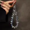 Corrente de Pulso para Celular Popular com Cristais Brilhantes e Contas Ornamento para Bolsa Acessório de Chave