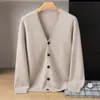 Nuevo cárdigan de otoño e invierno, chaqueta de punto de cachemira de un solo botón a la moda, cálida para negocios y desplazamientos, ropa casual para hombre de color liso