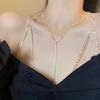 Cadena para el pecho, estilo europeo y americano, para bikini, cadena para la clavícula, joyería para el cuerpo, collar sexy con diamantes de imitación para mujer.