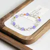 Pulseira de Miçangas com Fio Elástico de Pedra Natural para Mulheres Pulseira de Cristal Morango Lua Cinzenta Pulseira Super Fada Dopamina Pulseira