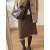 Em Estoque Atacado do Fabricante Novo Estilo Saia de Malha Melard para Mulheres, Elegante Macia Linha A Reta Midi Saia para Mulheres