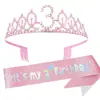 Niña Niños Rosa Número 3 Años 4 Años 5 Años Corona Traje de Cumpleaños Diadema Cinta Rosa Etiqueta