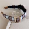 Diadema de Cuadros Marrones Estilo Retro Americano para Mujer, Versátil, con Hebilla Cuadrada y Ala Ancha, Accesorios para el Cabello, Estilo Preppy de Otoño, Nuevo Estilo