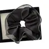 Goma para el pelo de moda de alta gama estilo coreano, con encaje de malla negra y pedrería, para mujer, elegante goma de satén para coleta