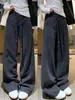 Pantalones de chándal casual grises para mujer, nuevo modelo otoño 2026, estilo de alta calle americano, rectos de cintura alta, holgados, adelgazantes, de pierna ancha