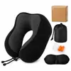 Almofada de pescoço de espuma de memória para viagem Amazon, travesseiro de suporte para pescoço em forma de U, portátil e dobrável para aviões