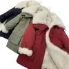 Parka de trabajo engrosada de lana de cordero del mismo estilo que Zhao Lu Si para mujer, chaqueta cálida nueva de longitud media