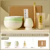 Set de Utensilios de Matcha Estilo Japonés, Tazón de Cerámica Rosa Degradado del Fabricante, Soporte para Batidor, Batidor de 100 Púas, Brocha para Mezclar