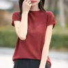 Primavera 2026 Nuevo Suéter Fino de Lana Fina para Mujer con Tejido Hueco Top de Manga Corta de Cuello Semialto Venta al por Mayor de Fábrica
