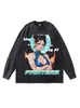 Moletom Redondo Americano Retro Lavado Desgastado Transfronteiriço High Street Hip-Hop Oversize Solto Pesado 280g Top