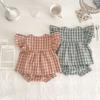 Ropa de Verano para Bebé Estilo Nuevo Manga Volante Cuadros Camisa Babydoll Conjunto de Shorts Ropa de Moda para Niña Top + Cubierta Conjunto de Dos Piezas