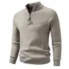 Suéter de alta qualidade para outono e inverno com meio zíper para homens, tricô jacquard vintage, jaqueta de tricô casual versátil em cor sólida