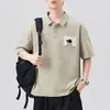Roupas Masculinas Shanggu Verão Novo Estilo Piquet Fresco Camisa Polo Masculina de Manga Curta Camiseta Estampada Tendência Retro Americana Solta