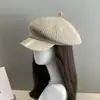 Boina de jornal para mulheres, boina de tricô para outono e inverno, elegante, faz o rosto parecer menor, chapéu de pintor, moderno, estiloso, boina amassada com bico de pato