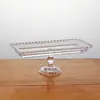 Plato Cuadrado de Vidrio de Cristal Alto Casual Estilo Europeo Decoración de Sala de Estar Plato para Bocadillos de Té de la Tarde Plato de Frutas Plato con Puntos de Perlas de Fruta