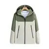 Cortavientos de Bloques de Color Otoño e Invierno 150D Elástico Mecánico Impermeable Negro Dorado Grafeno con Capucha Exterior Casual Estampado de Logo