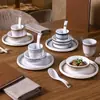 Conjunto de Louça Imitando Porcelana Estilo Luxo Leve para Hotéis e Restaurantes, Incluindo Tigelas, Pratos, Copos e Colheres, Conjunto de Louça Comercial de Quatro Peças para Atacado