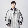 Jaqueta Esportiva Patchwork Pesada Estilo Americano para Homens, Jaqueta Externa Versátil de Marca da Moda para Casais, Jaqueta de Baseball Listrada Cool da Moda de Rua