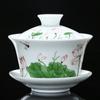 Tazón de cerámica extra grande de 4,2 pulgadas y 250 ml con tapa de porcelana blanca, azul y blanca, de tres piezas, tazón especial para té de ocho tesoros