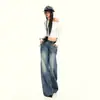 ¡Ootd del 25!|Jeans Lavados Azules Vintage para Primavera y Verano, Estilo Americano de Calle, de Tiro Bajo, Pierna Recta Holgada, de Largo hasta el Suelo