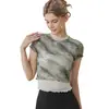 Roupas de Yoga Femininas Novas de Alta Qualidade Malha Roupas de Treino Pilates Falso Duas Peças Estampa Esportiva Manga Curta Camiseta Top