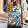 Nova Moda Masculina Rua Hip Hop Graffiti Impressão 3d Leica Poliéster Tecido de Alta Qualidade Camiseta Tamanho Europeu