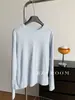 Camiseta de Manga Larga de Algodón de Bambú Delgada con Botón de Nácar para Mujer, Camiseta Básica Sencilla Casual de Color Sólido con Cuello Redondo, Principios de Primavera 2026