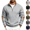 Moletom casual masculino minimalista estilo americano, para casa e trabalho, patchwork em blocos de cor, com zíper, gola alta, retrô, modelagem solta, com forro de fleece