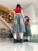 Calça Jeans Cropped Versátil Estampada de Estrela Estilo Americano Picante Transfronteiriça Verão Solta Emagrecedora Preguiçosa Perna Larga Comprimento Médio