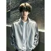 Casaco Hoodie Jaqueta Patchwork Desconstruído Flor Branca Cinza Três Listras Masculino Outono High Street Americano Boxy Gola Alta Jaqueta