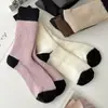Calcetines de Felpa Japoneses Versátiles con Bloques de Color para Mujer, Calcetines de Media Pantorrilla, Calcetines Gruesos Cálidos de Invierno, Calcetines Largos Holgados con Bloques de Color