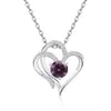 Collar de Plata de Ley S925 con Doble Capa en Forma de Corazón Incrustado con Diamantes de Amazon, Transfronterizo Europeo y Americano, para Mujer, con Doce Piedras de Nacimiento, Cadena Versátil para Clavícula