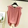 Chaleco con capucha de modal para mujer, camiseta fina de verano sin mangas, camiseta básica holgada, top interior liso de talla grande