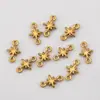 Colgante de Acero Inoxidable 304 Dorado de Doble Agujero, Arco Lunar, Estrella de Seis Puntas, Trébol de Cuatro Hojas, Varios Colgantes, Pulsera DIY