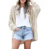 Amazon Cárdigan de Punto para Mujer de Color Sólido con Calados y Cuello en V para Primavera y Otoño, Moda Europea y Americana de Comercio Exterior, Abrigo Holgado de Piel Sintética