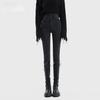 Calça Jeans Cinza Fumaça Feminina Outono e Inverno com forro de lã Cintura Alta Slim-Fit Leggings Elásticas Calças Lápis Apertadas