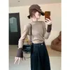 Suéter de malha bicolor com gola semi-alta para mulheres, 2025 primavera outono inverno, top interno estiloso de corte justo, camiseta base preta