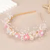 Accesorios para el cabello de novia boda flor blanca hecha a mano banda para el cabello con cuentas tocado corona para niña de las flores corona de vestido corona de flores para niña