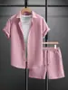 Comercio Exterior Nuevo Traje Casual para Hombre Talla Europea Marca de Moda Tendencia Holgado Talla Grande Camisa de Manga Corta Pantalones Cortos Conjunto de Dos Piezas