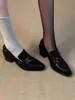 Conjunto Silhouette mocassins retrô estilo britânico com salto alto 6cm sapatos de couro slip-on de salto grosso para o trabalho