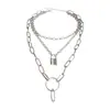 Nuevo collar de cadena gruesa multicapa retro personalizado transfronterizo de Europa y Estados Unidos, cadena de suéter con colgante de candado combinable simple para mujer